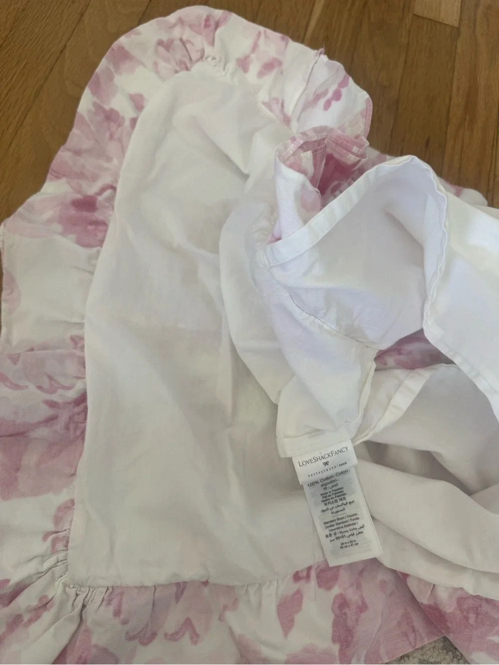 LoveShackFancy Pink & White Damask Floral Standard Ruffle Sham Pillow Case